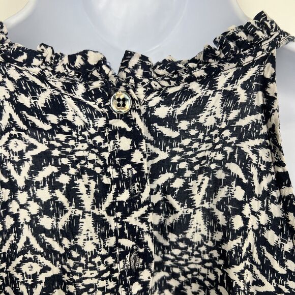 Cynthia Rowley Blouse Size S Navy White Print Sleeveless Flowy Halter Neck - Picture 6 of 9